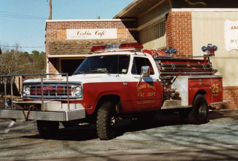 1974 Dodge 300 (retired).  Pierce Mini Pumper.  300gpm / 260gal.  ORFD's 1st brush truck.  Purchased in 1975.